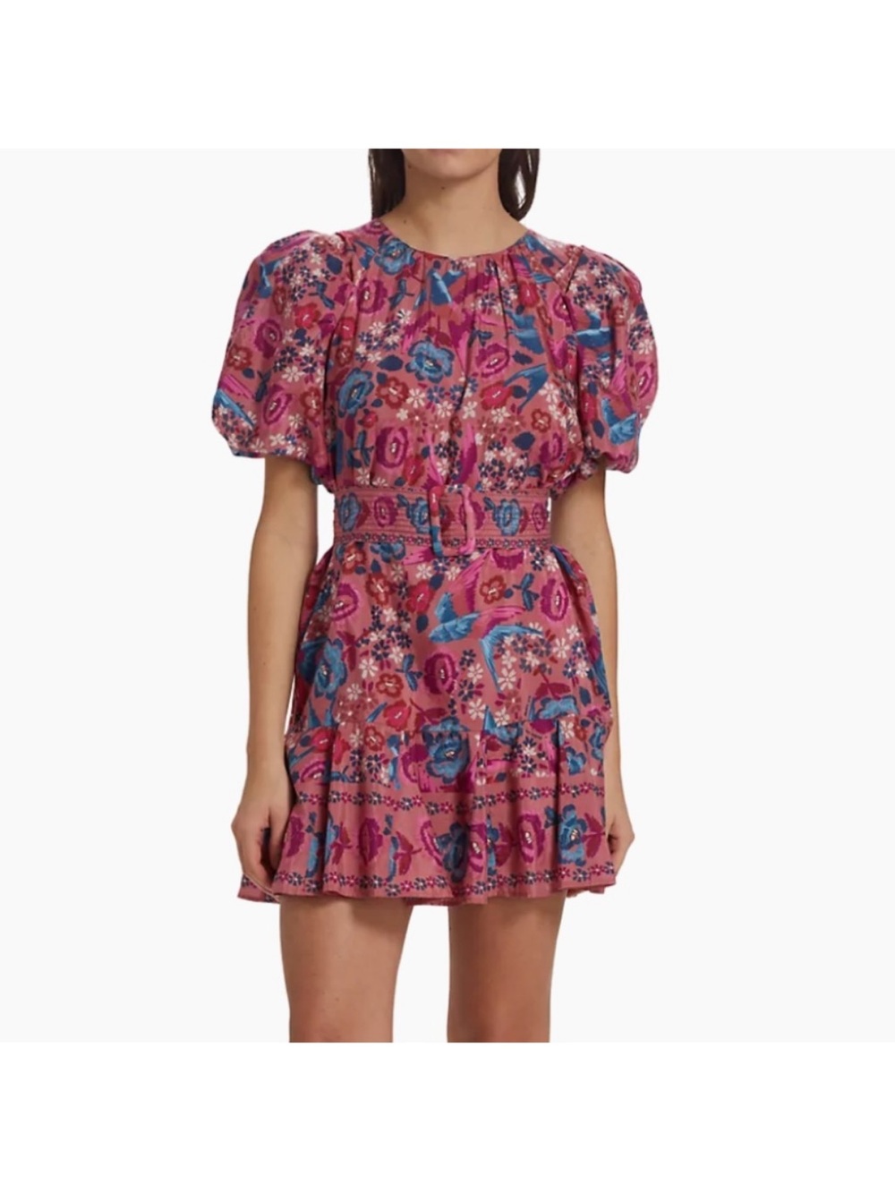 Farm Rio Pink Floral Puff-Sleeve Mini Dress
